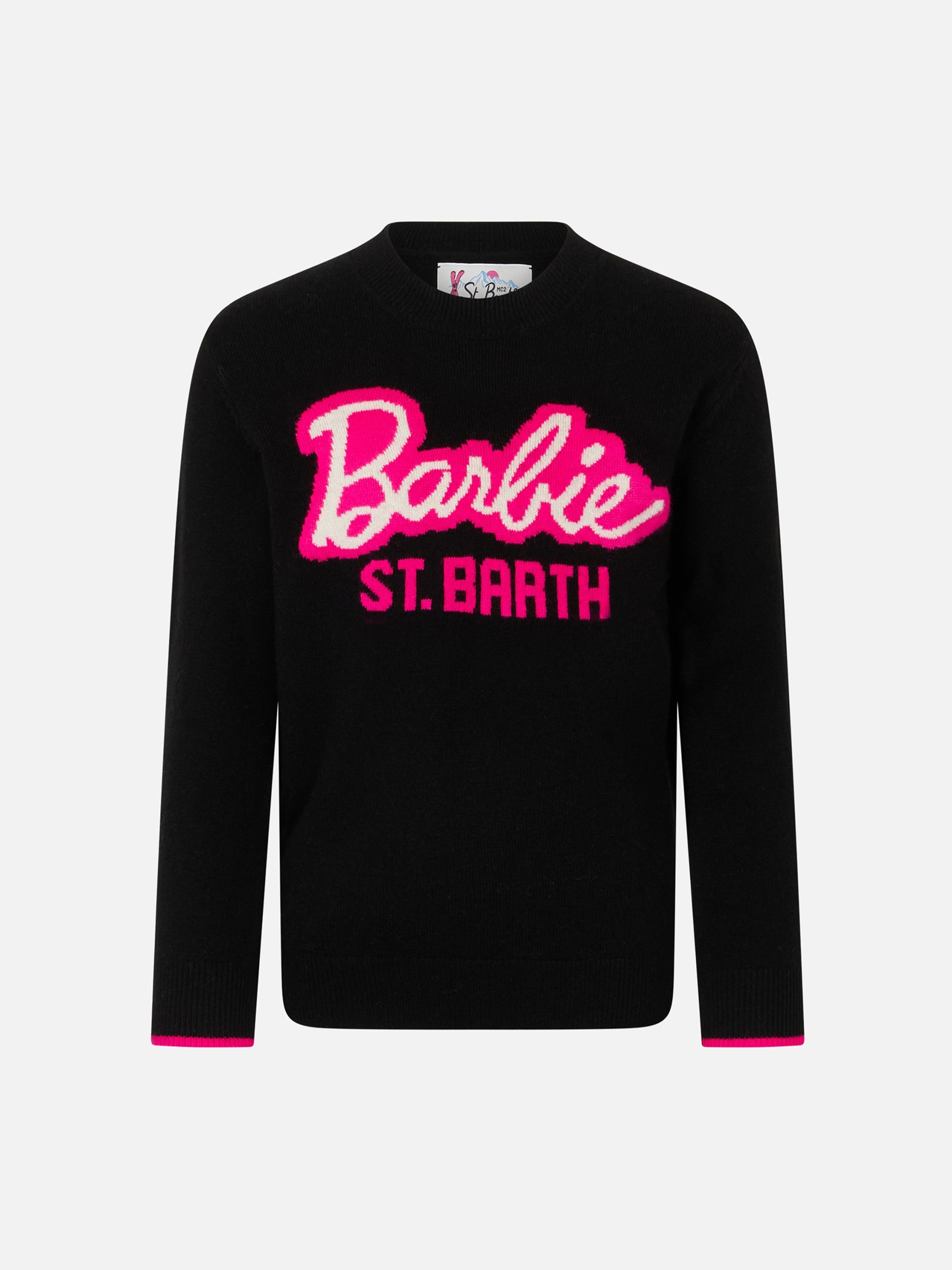 Girl Crewneck Black Sweater With Barbie Jacquard | Special Edition