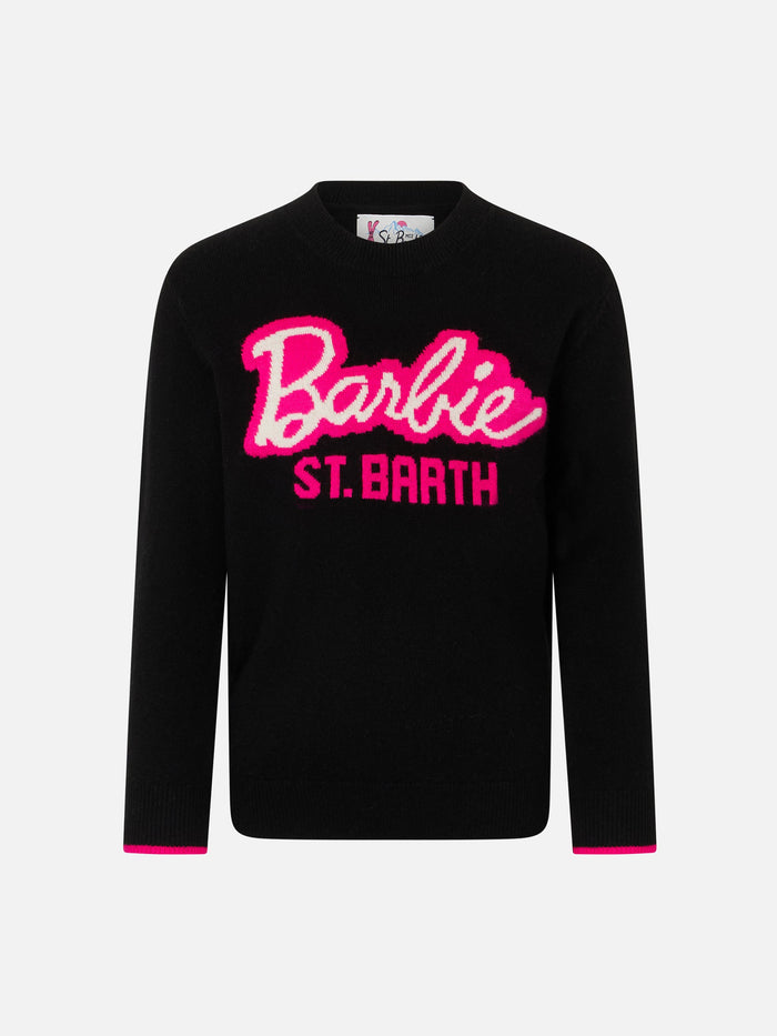 Girl Crewneck Black Sweater With Barbie Jacquard | Special Edition