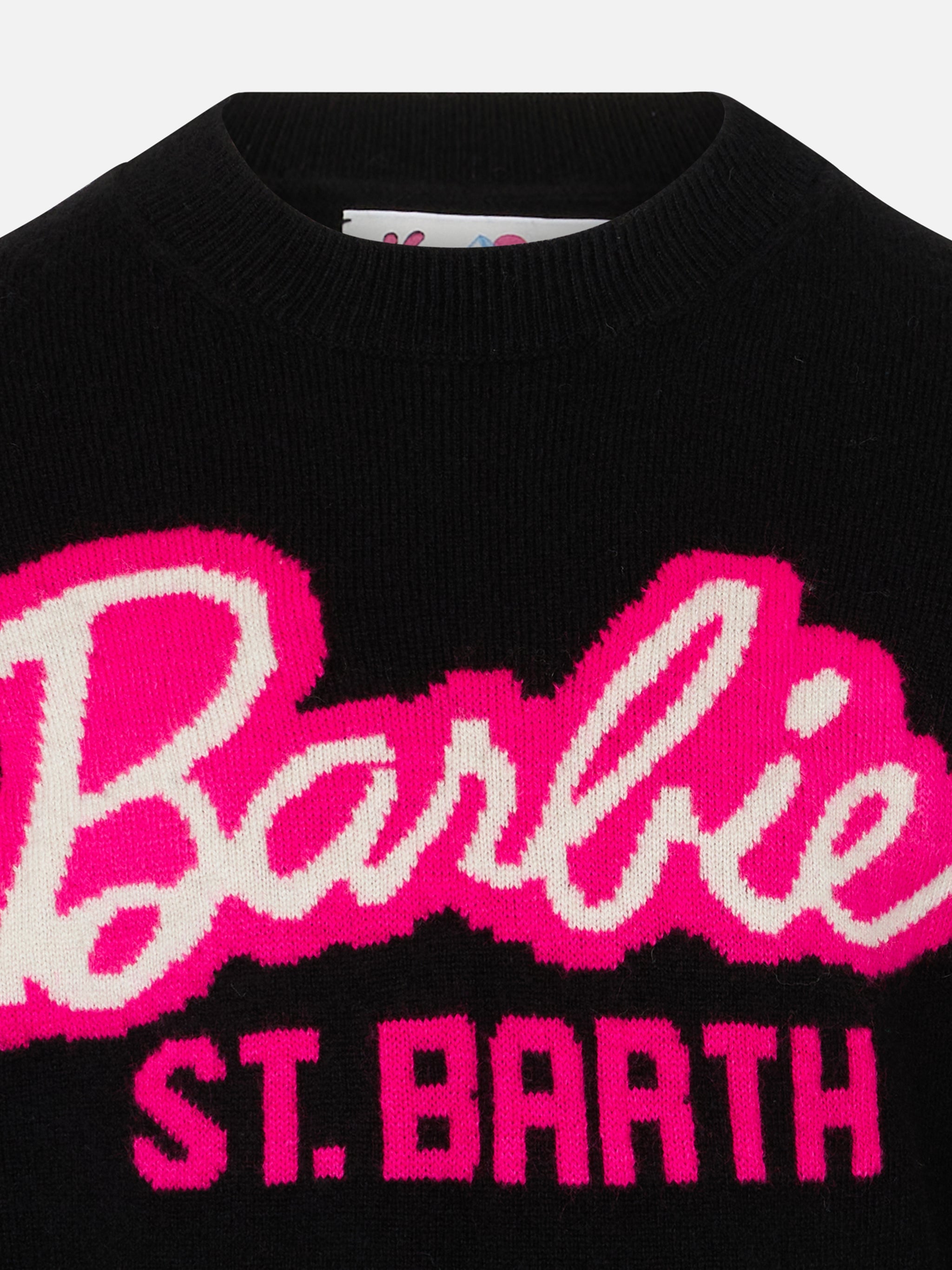 Girl Crewneck Black Sweater With Barbie Jacquard | Special Edition