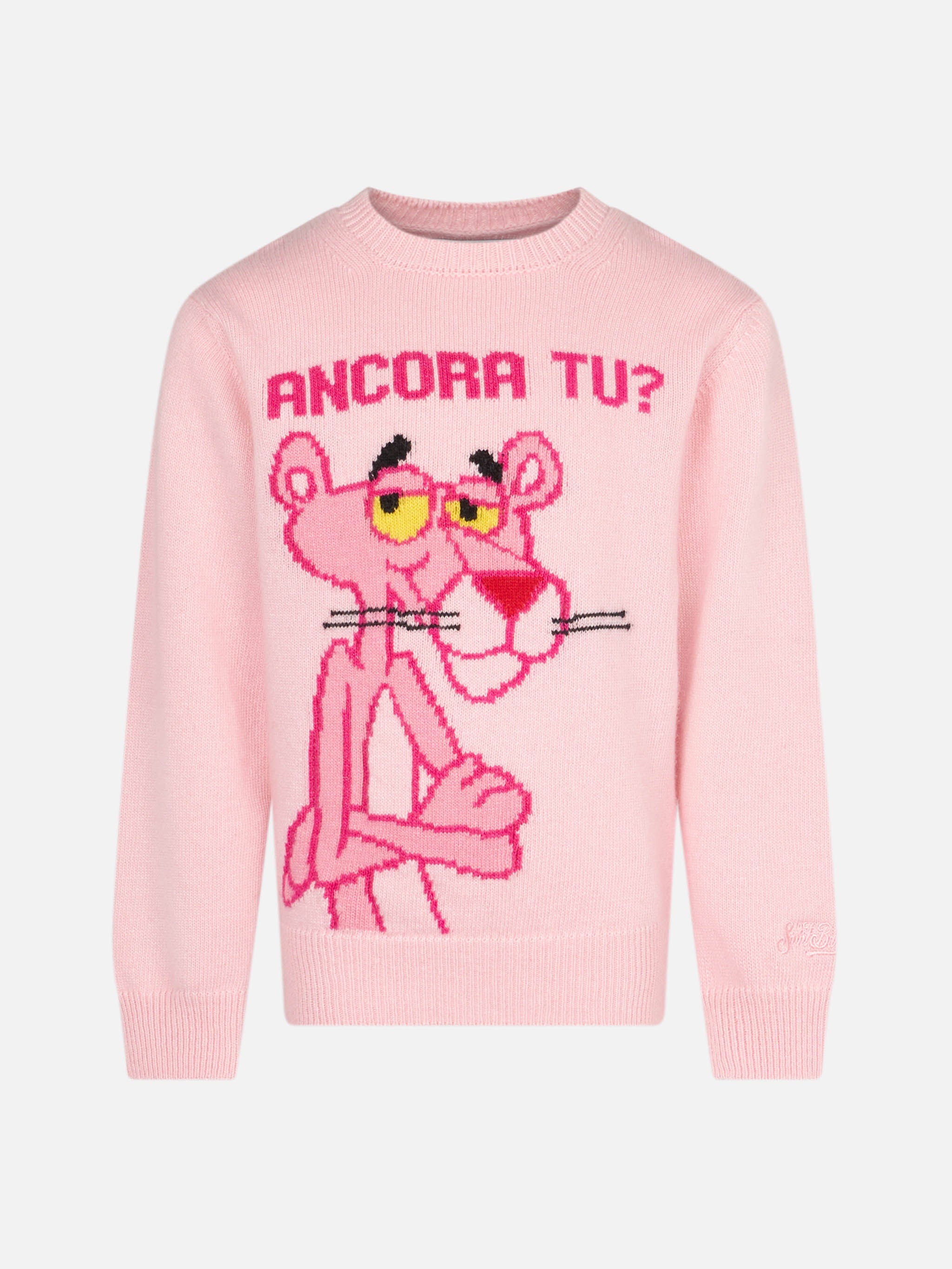 Girl Crewneck Pink Sweater With Panther Ancora Tu? Print | The Special Edition