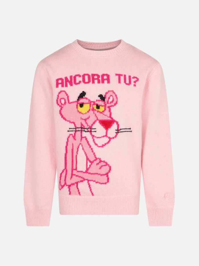 Girl Crewneck Pink Sweater With Panther Ancora Tu? Print | The Special Edition