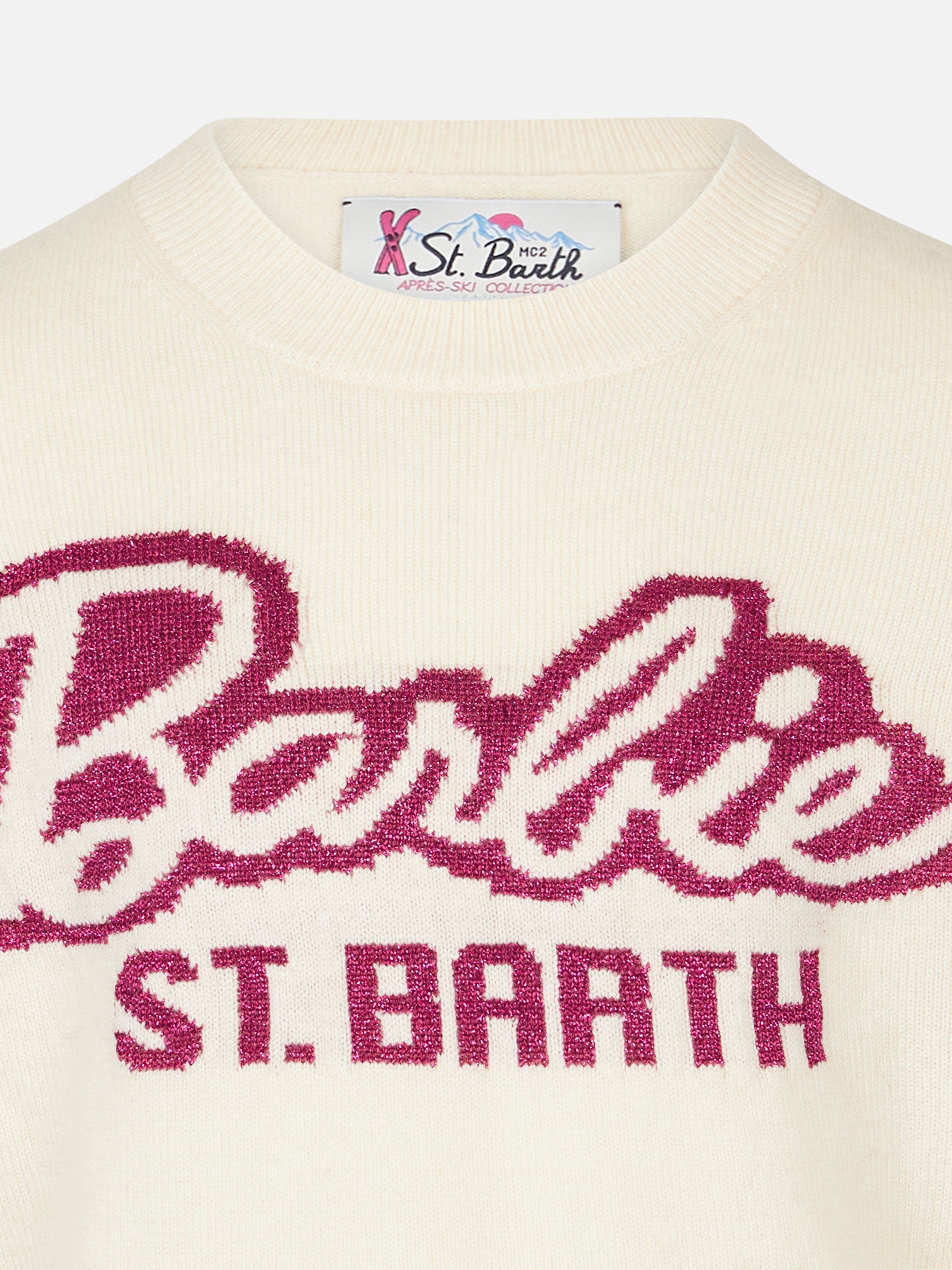 Girl Crewneck White Sweater With Barbie Jacquard | Special Edition