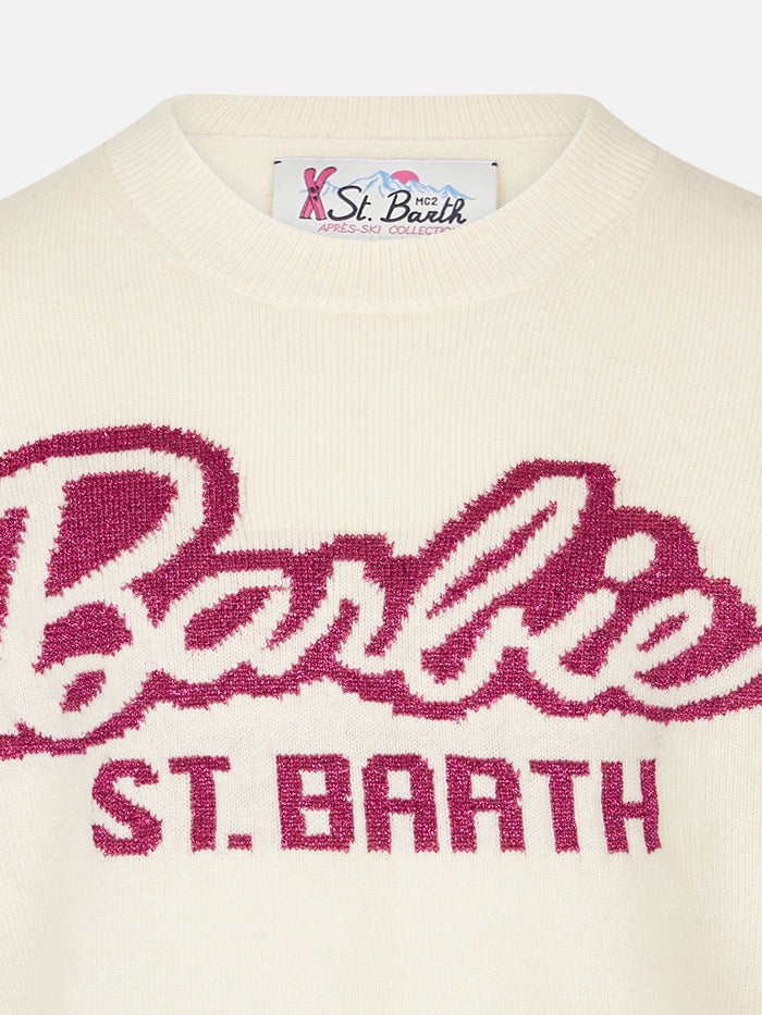 Girl Crewneck White Sweater With Barbie Jacquard | Special Edition