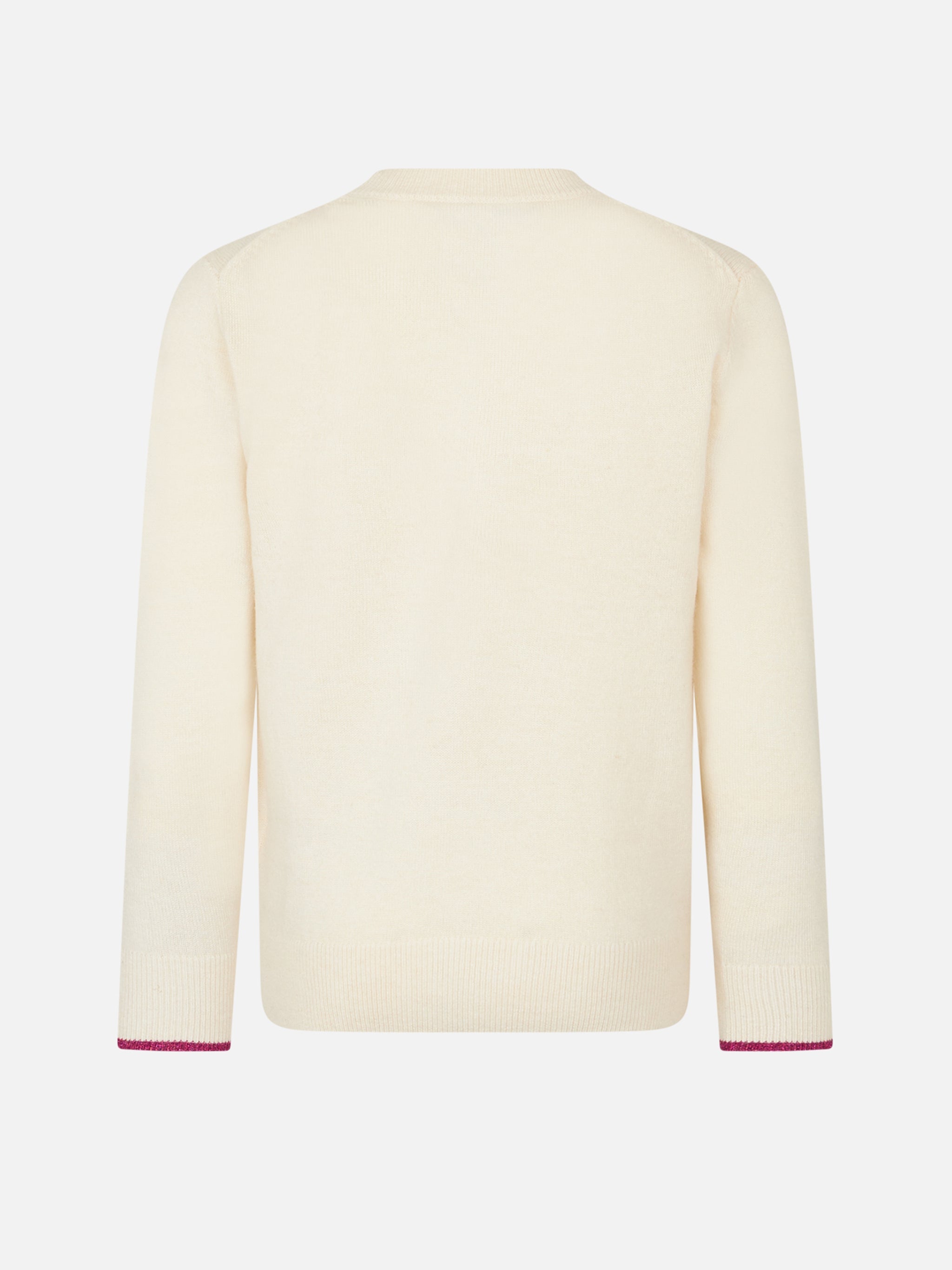 Girl Crewneck White Sweater With Barbie Jacquard | Special Edition