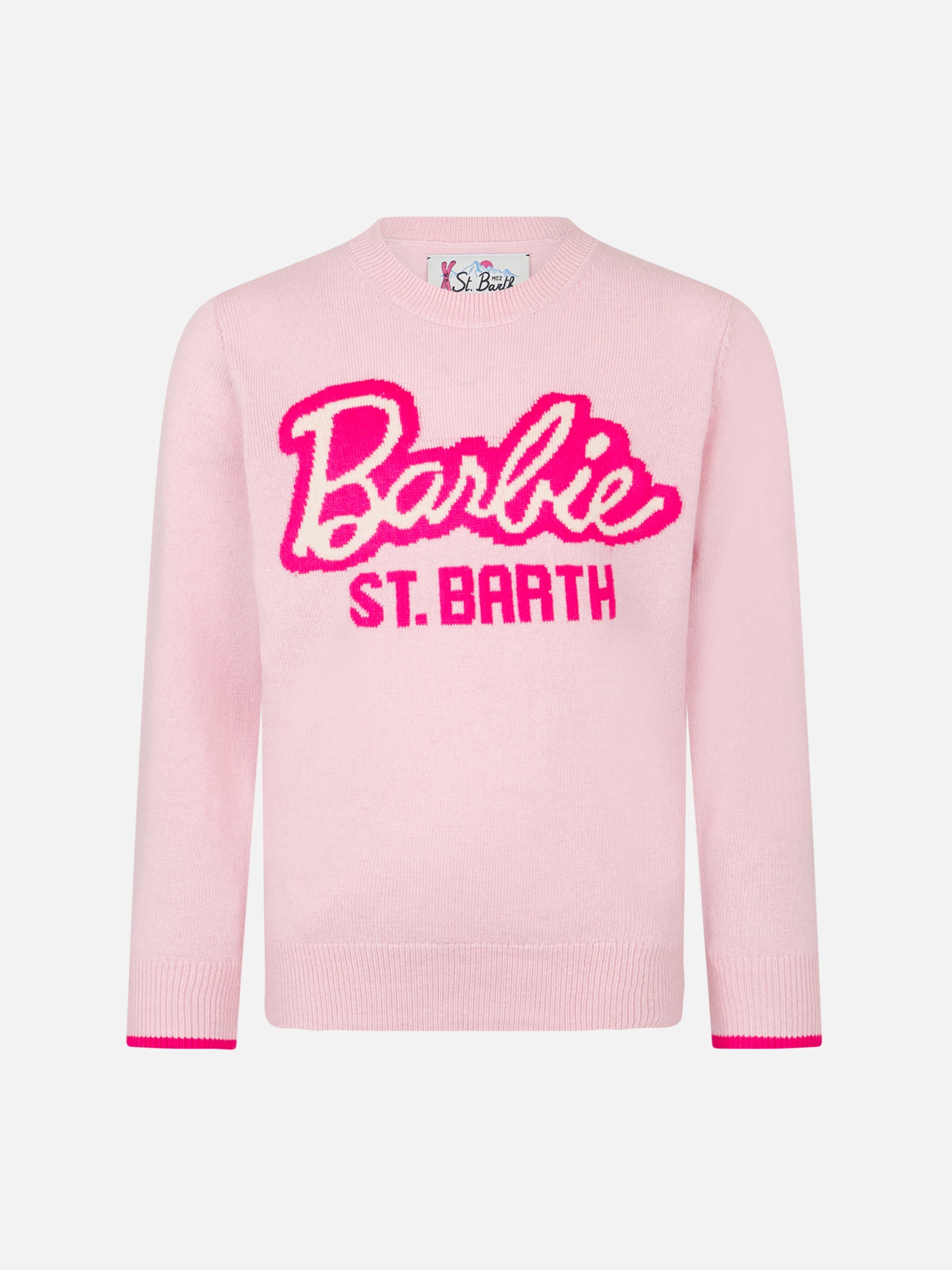 Girl Crewneck Pink Sweater With Barbie Logo Jacquard | Special Edition