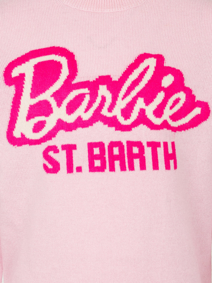 Girl Crewneck Pink Sweater With Barbie Logo Jacquard | Special Edition