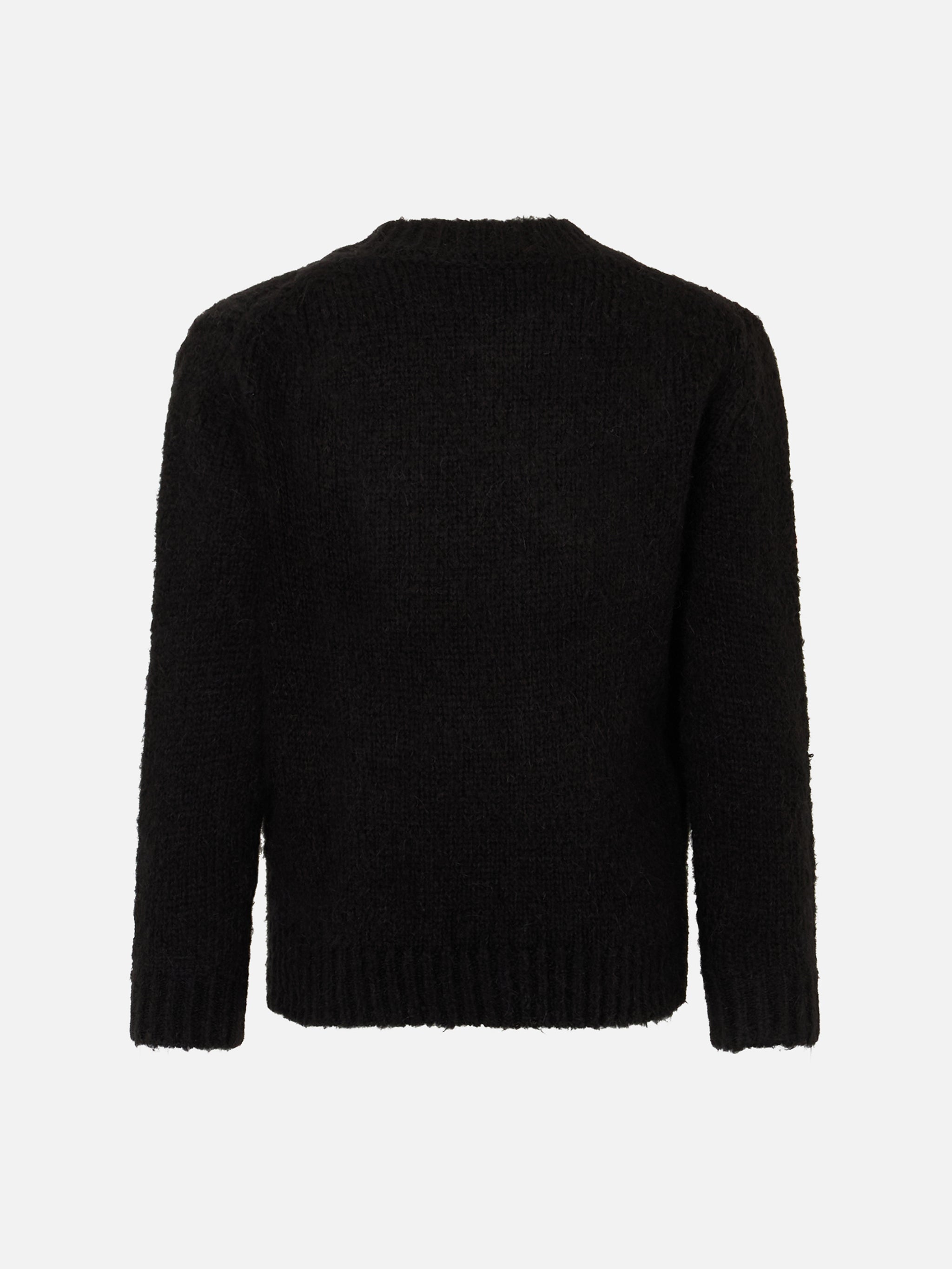 Girl Crewneck Soft Sweater With Cats Crochet Patch And Volevo Un Gatto Nero Embroidery Black