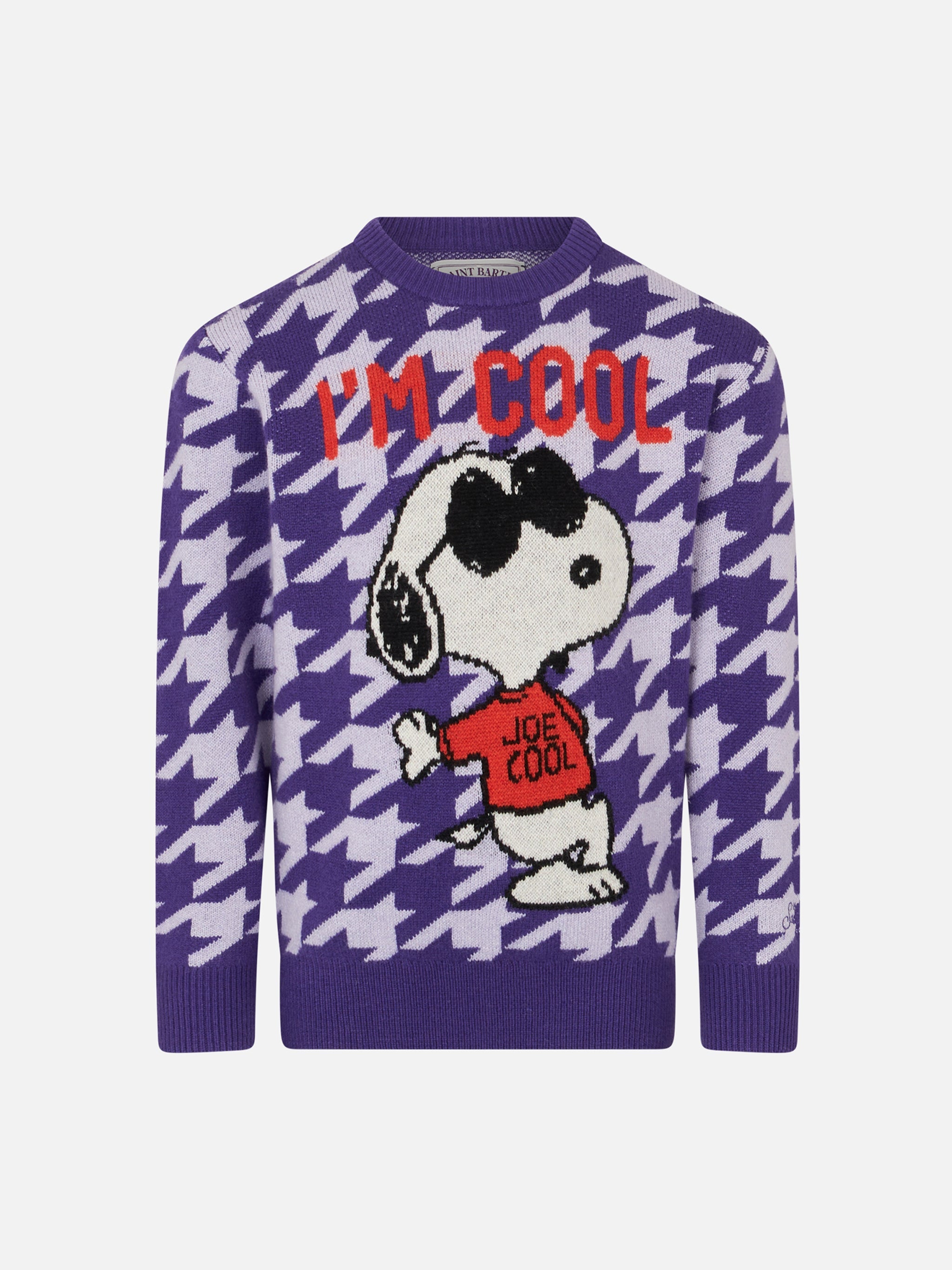Girl Crewneck Pied De Poule Sweater With Snoopy Jacquard | Peanuts™ Special Edition Pink
