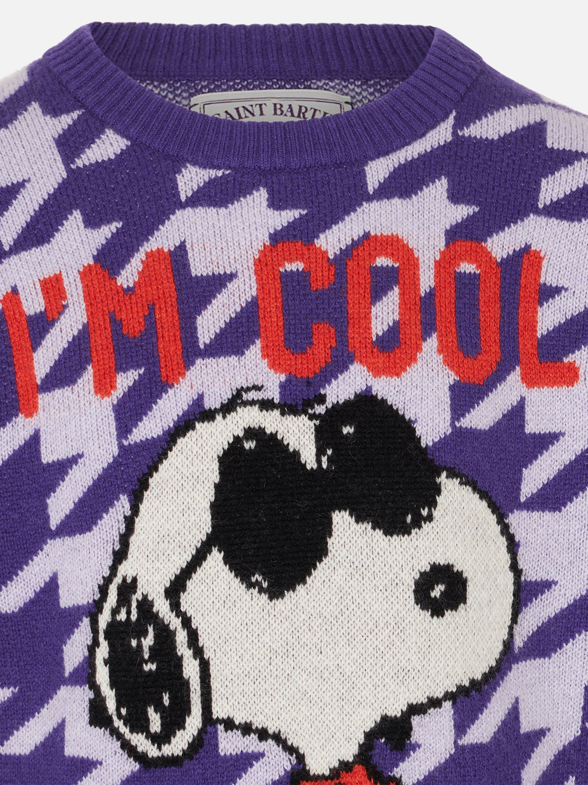 Girl Crewneck Pied De Poule Sweater With Snoopy Jacquard | Peanuts™ Special Edition Pink