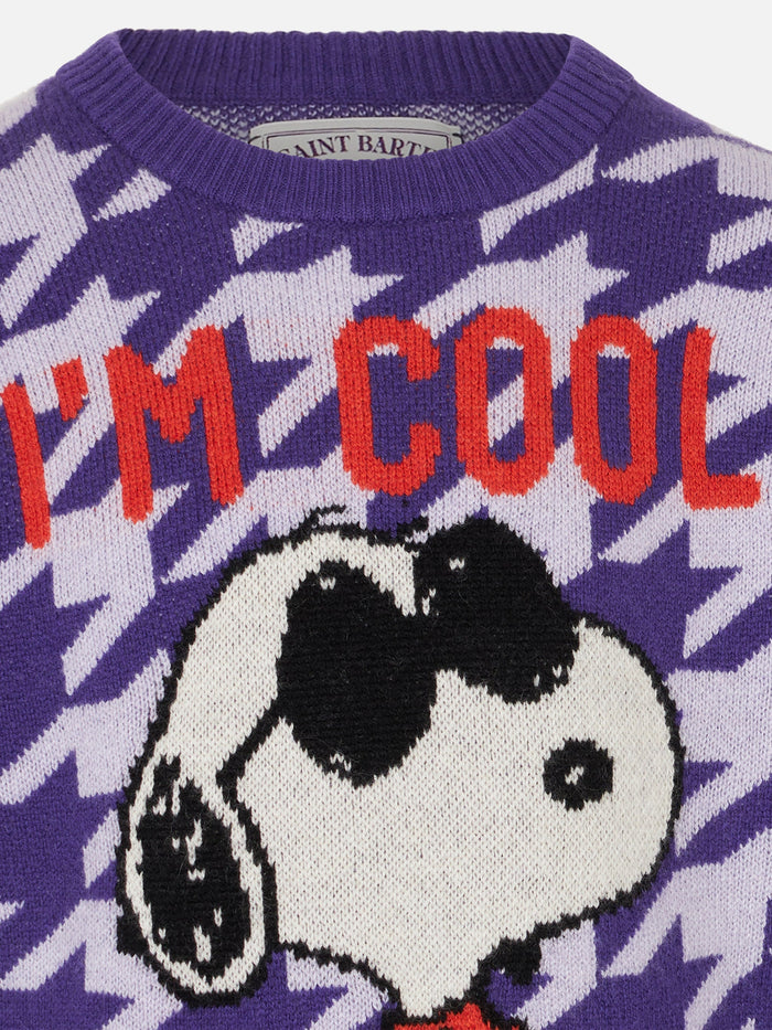 Girl Crewneck Pied De Poule Sweater With Snoopy Jacquard | Peanuts™ Special Edition Pink