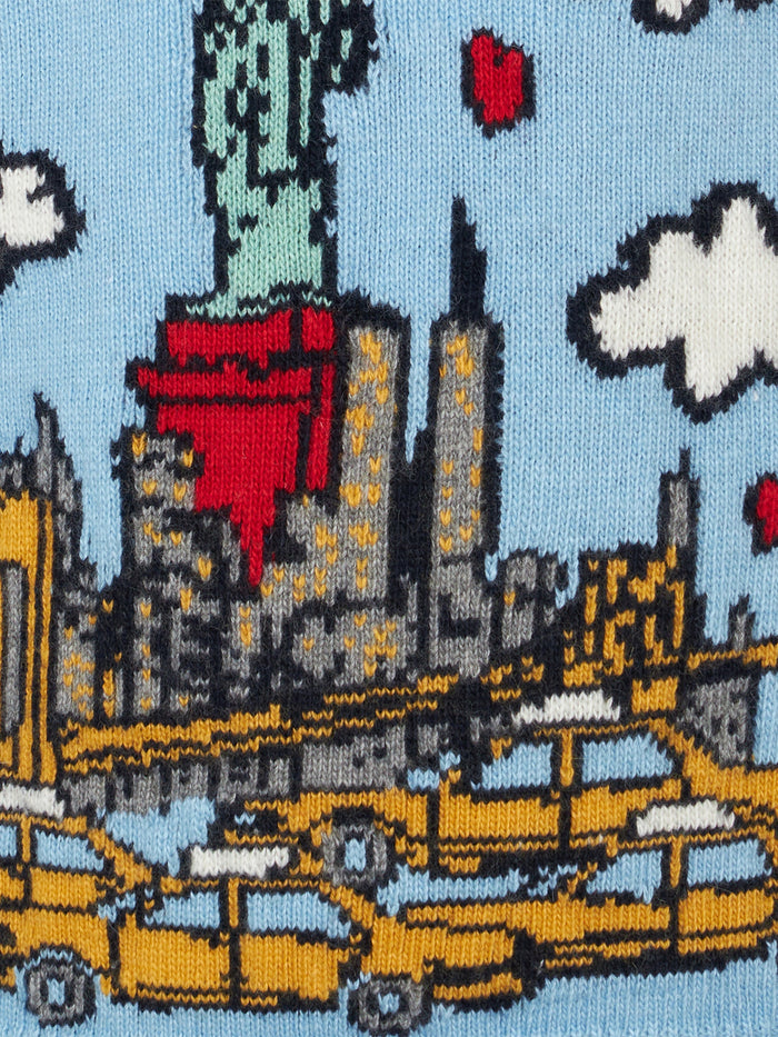 Girl Crewneck Sweater With New York Postcard Blue