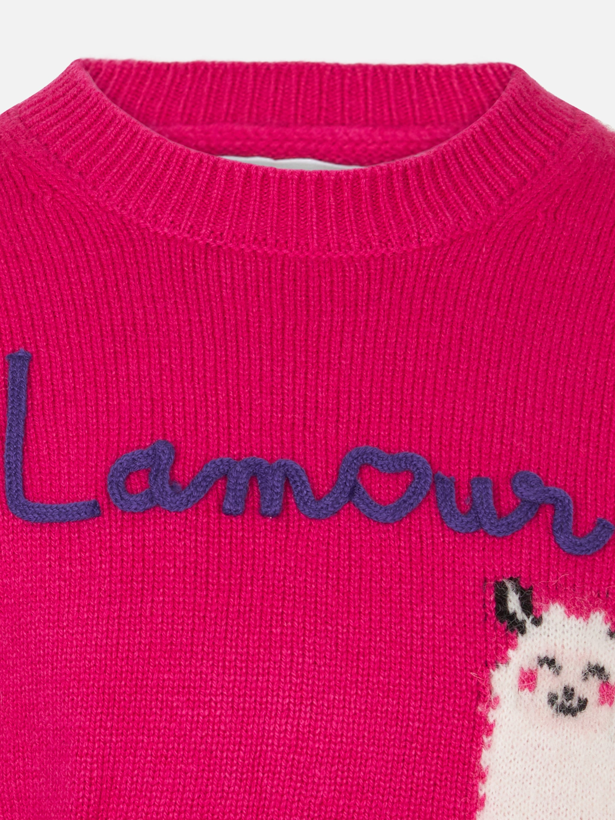 Girl Crewneck Sweater With Lam<3ur Embroidery Pink