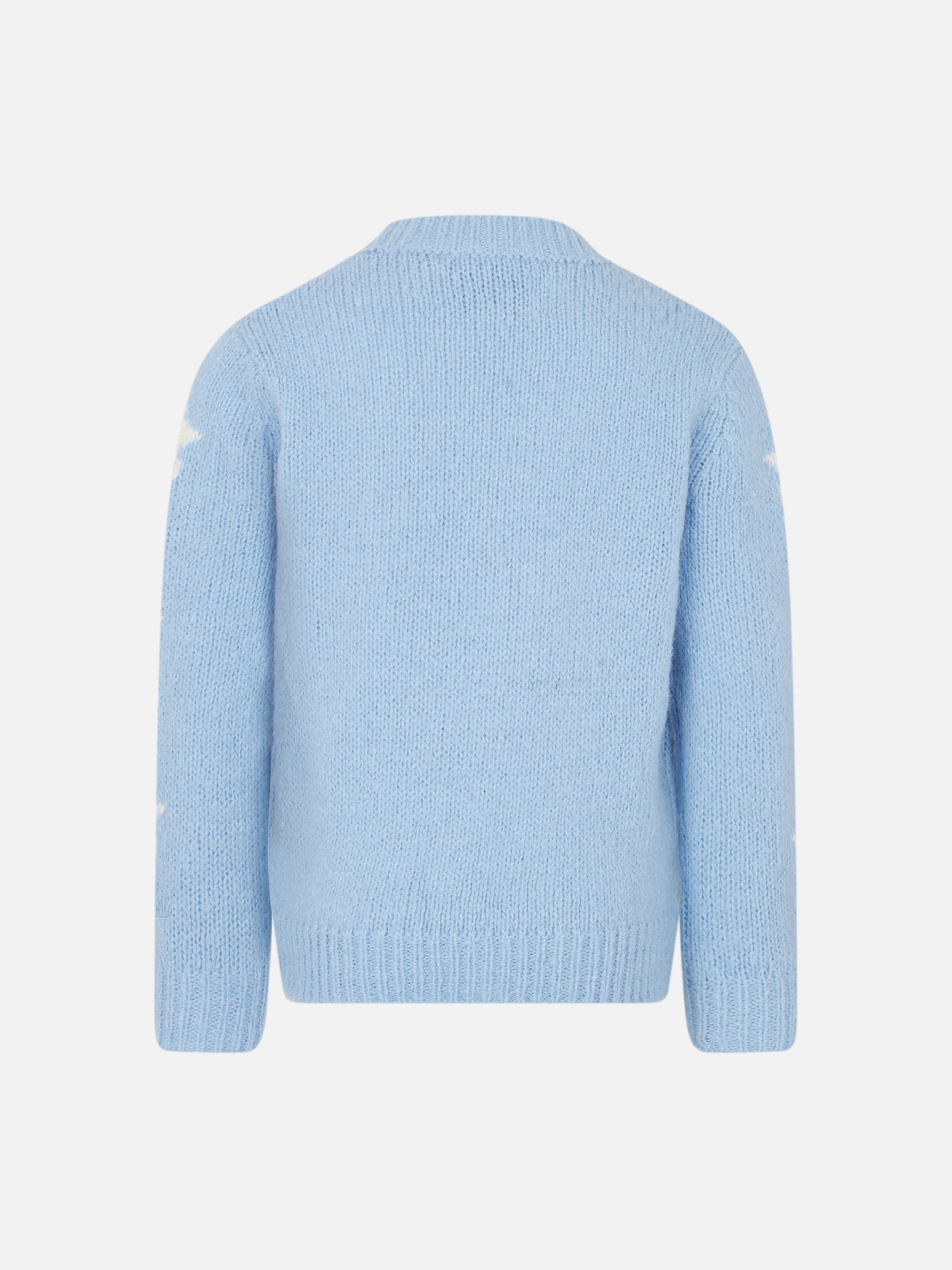 Crewneck Soft Sweater With Stars And Figlia Delle Stelle Embroidery Sky