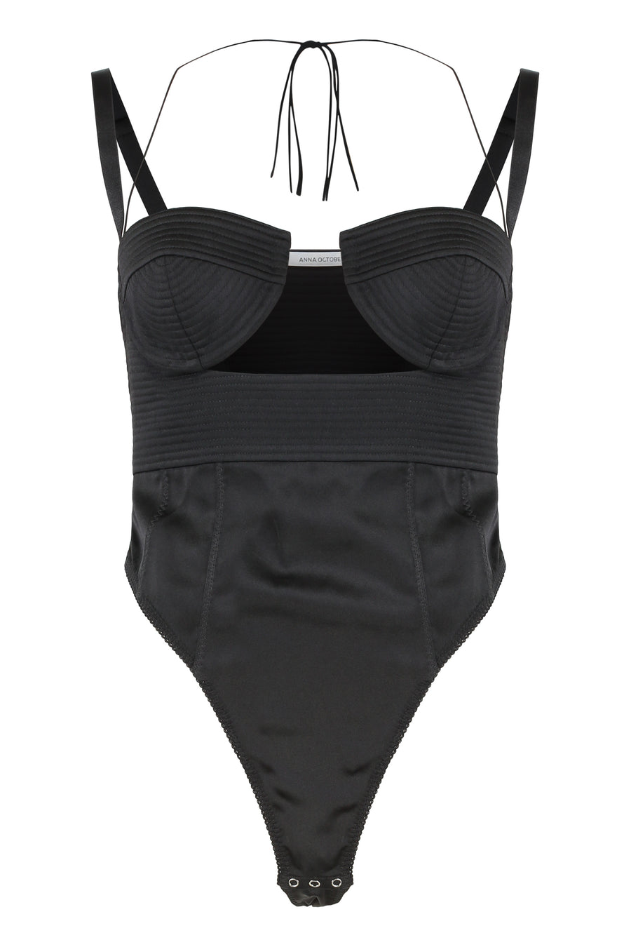 Satin Body With Adjustable Straps Black Polyester Tops