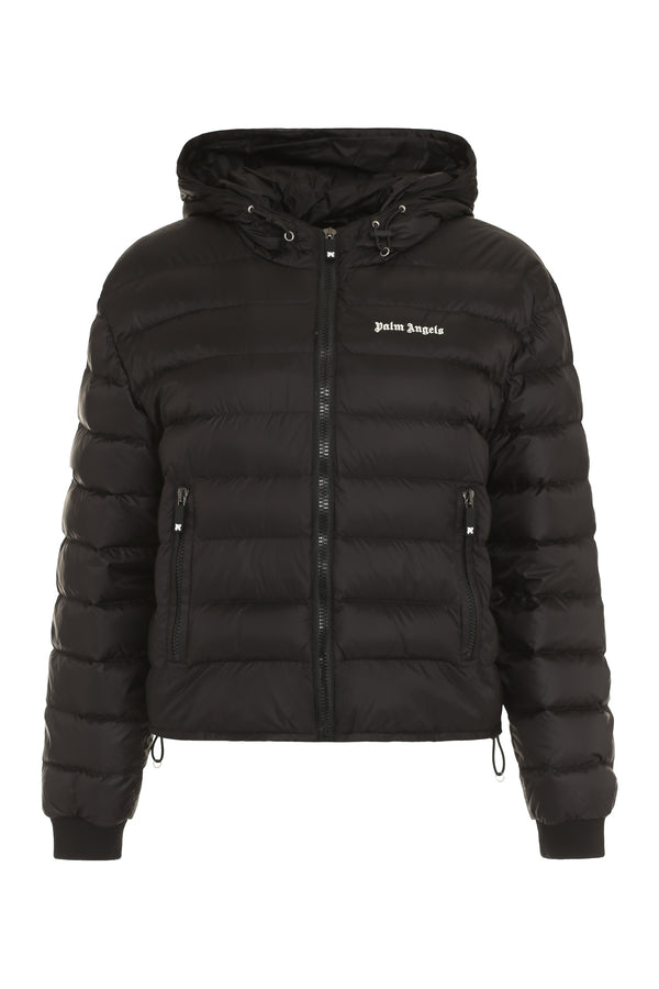 Hooded Full-Zip Down Jacket Black Elastane Puffer