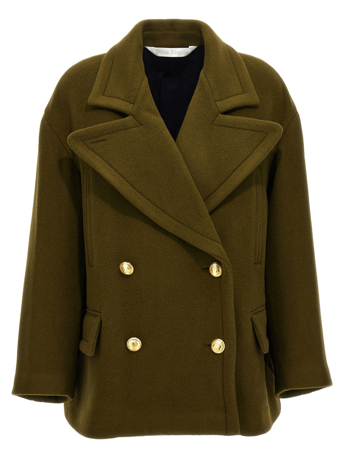Palm embroidery coat Green Virgin Wool Polyamide Coats, Trench