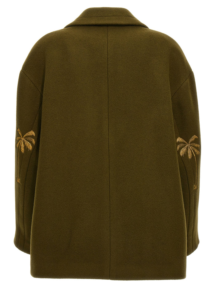 Palm embroidery coat Green Virgin Wool Polyamide Coats, Trench