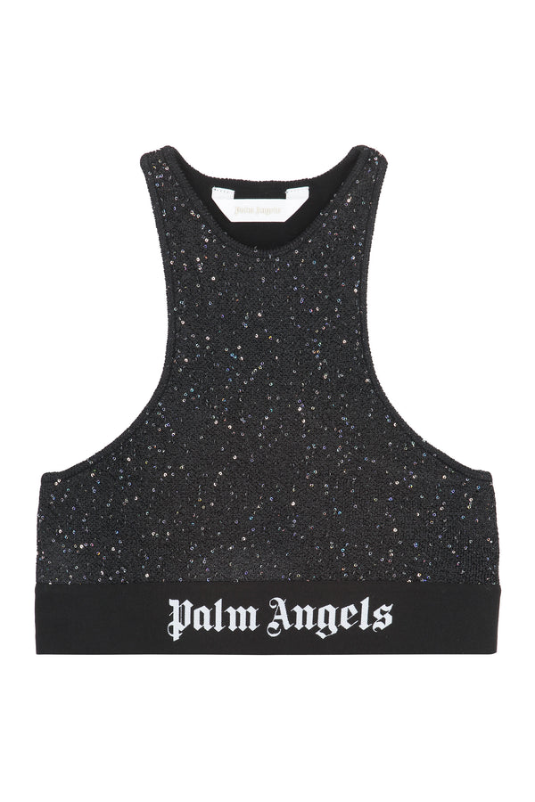 Palm Angels Logo Crop Top Black Viscose