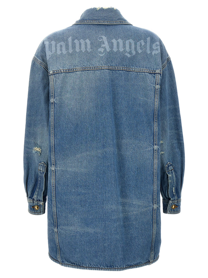 Washed Logo jacket Light Blue Cotton Casual Jackets, Parka