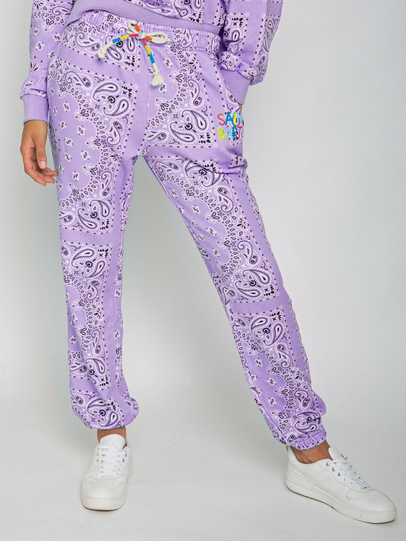 Cotton Bandana Joggers With Saint Barth Embroidery Purple Pant