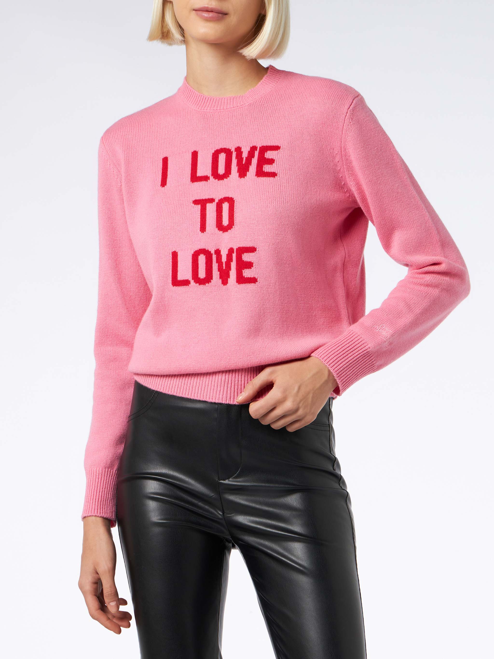 Crewneck Pink Sweater I Love To Jacquard