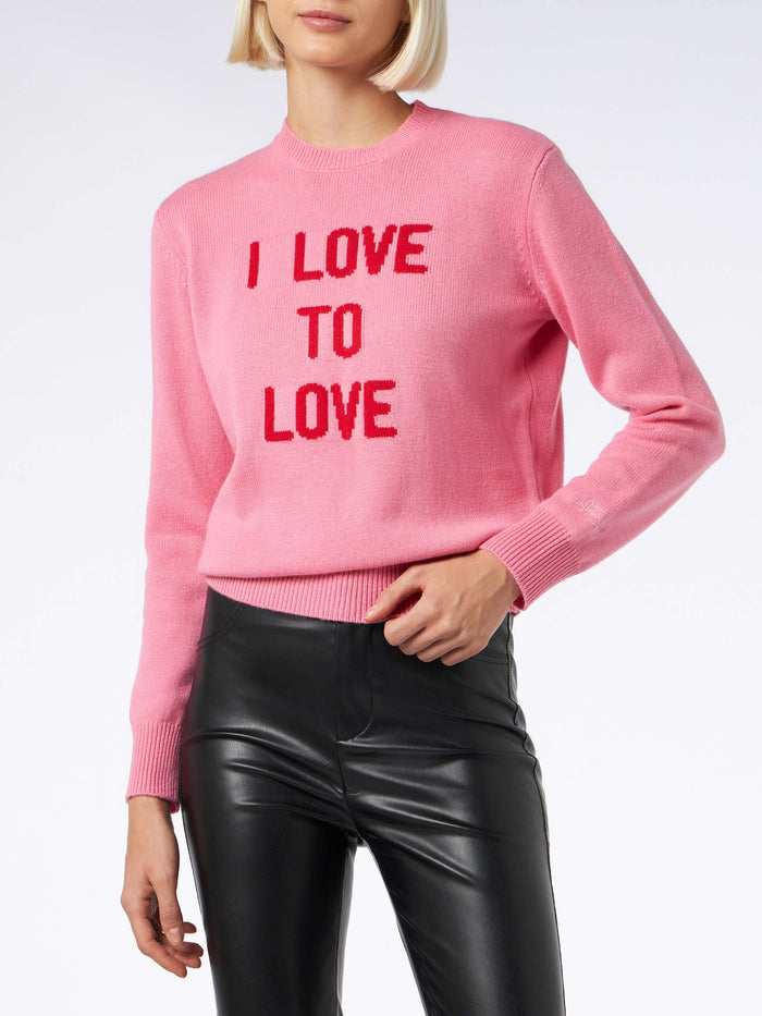 Crewneck Pink Sweater I Love To Jacquard
