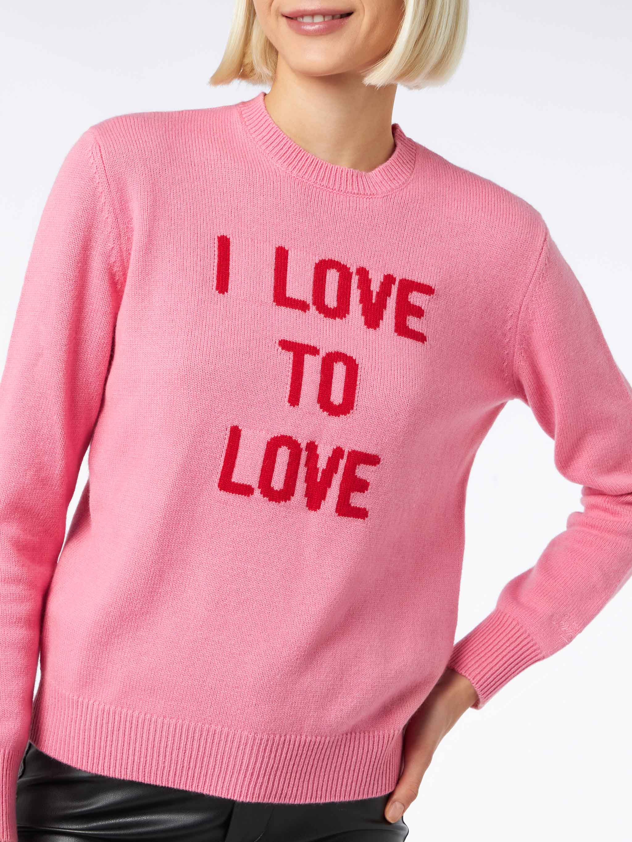 Crewneck Pink Sweater I Love To Jacquard