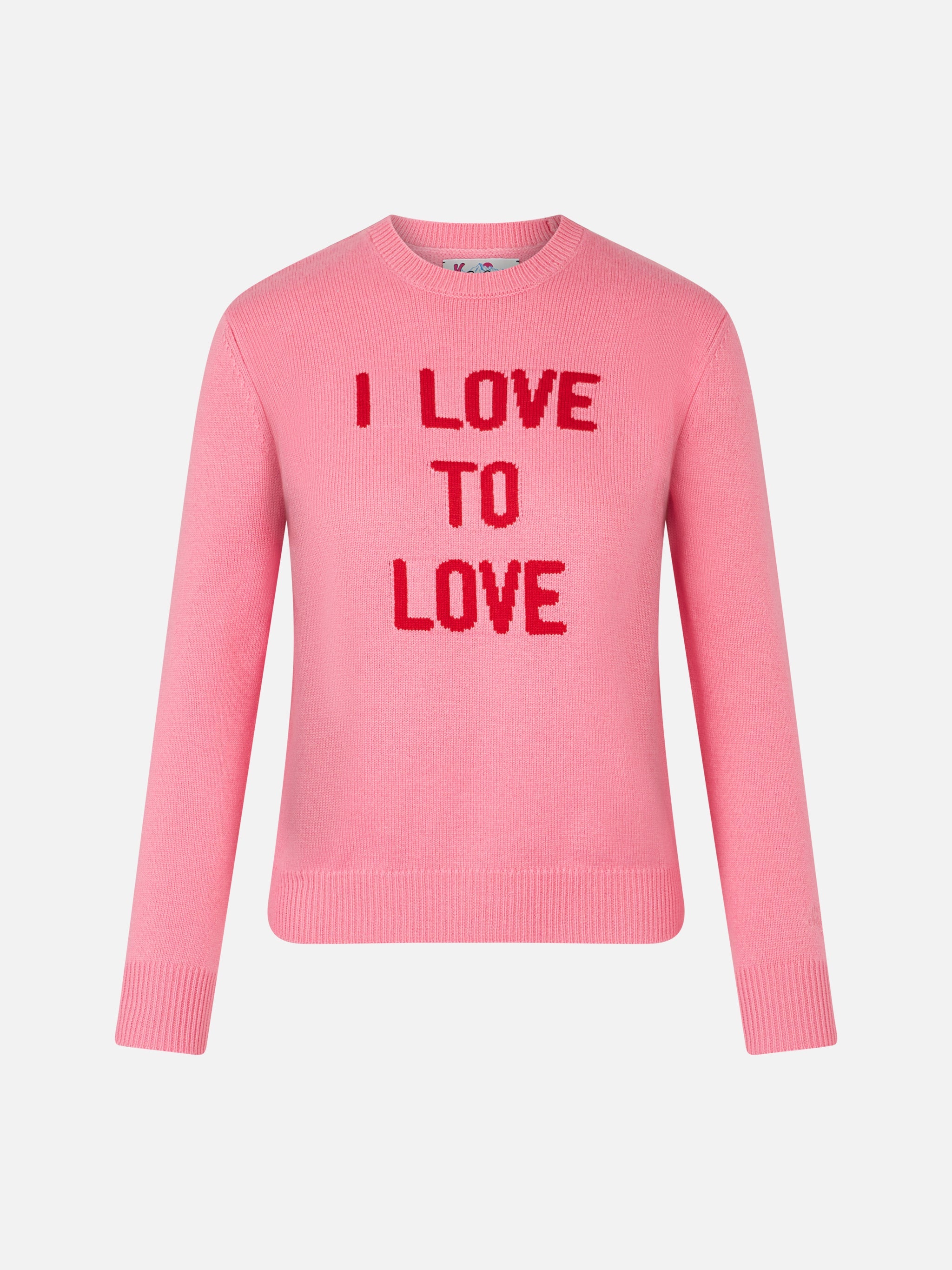 Crewneck Pink Sweater I Love To Jacquard