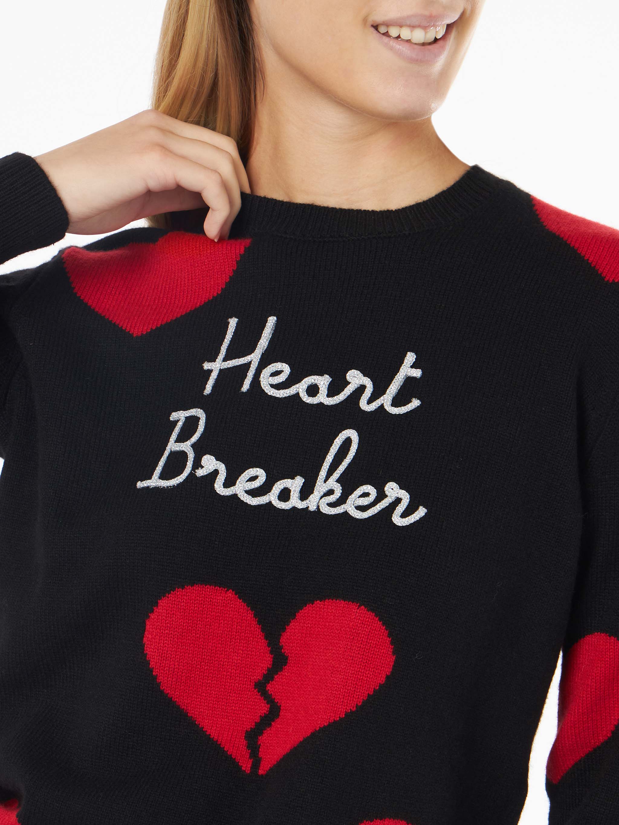 New Queen Black Sweater With Heart Breaker Embroidery And Jacquard