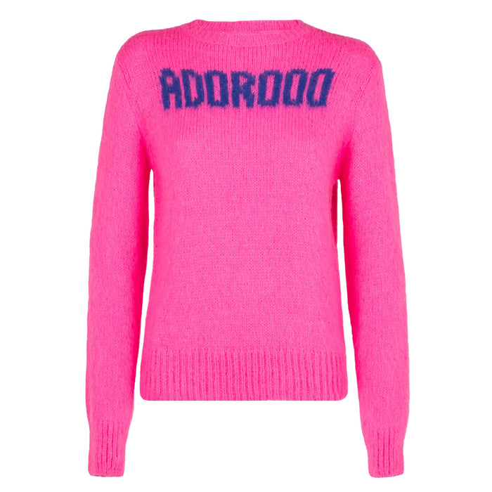 New Queen Soft Fluo Pink Brushed Sweater With Adorooo Embroidery