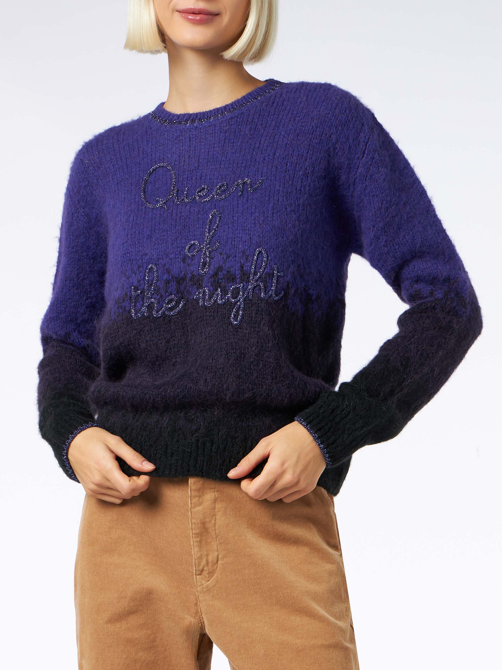 Crewneck Soft Sweater With Queen Of The Night Embroidery Black