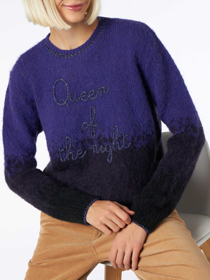 Crewneck Soft Sweater With Queen Of The Night Embroidery Black