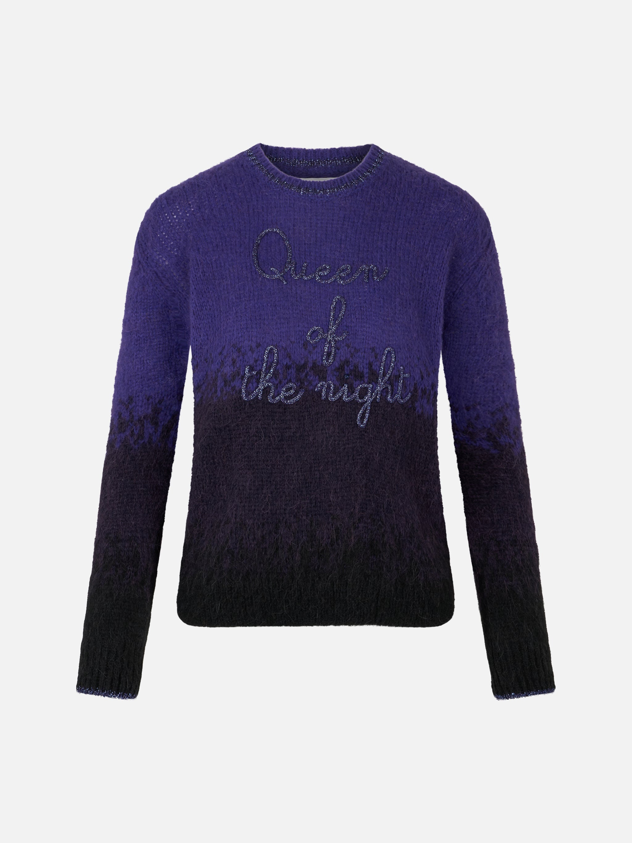 Crewneck Soft Sweater With Queen Of The Night Embroidery Black