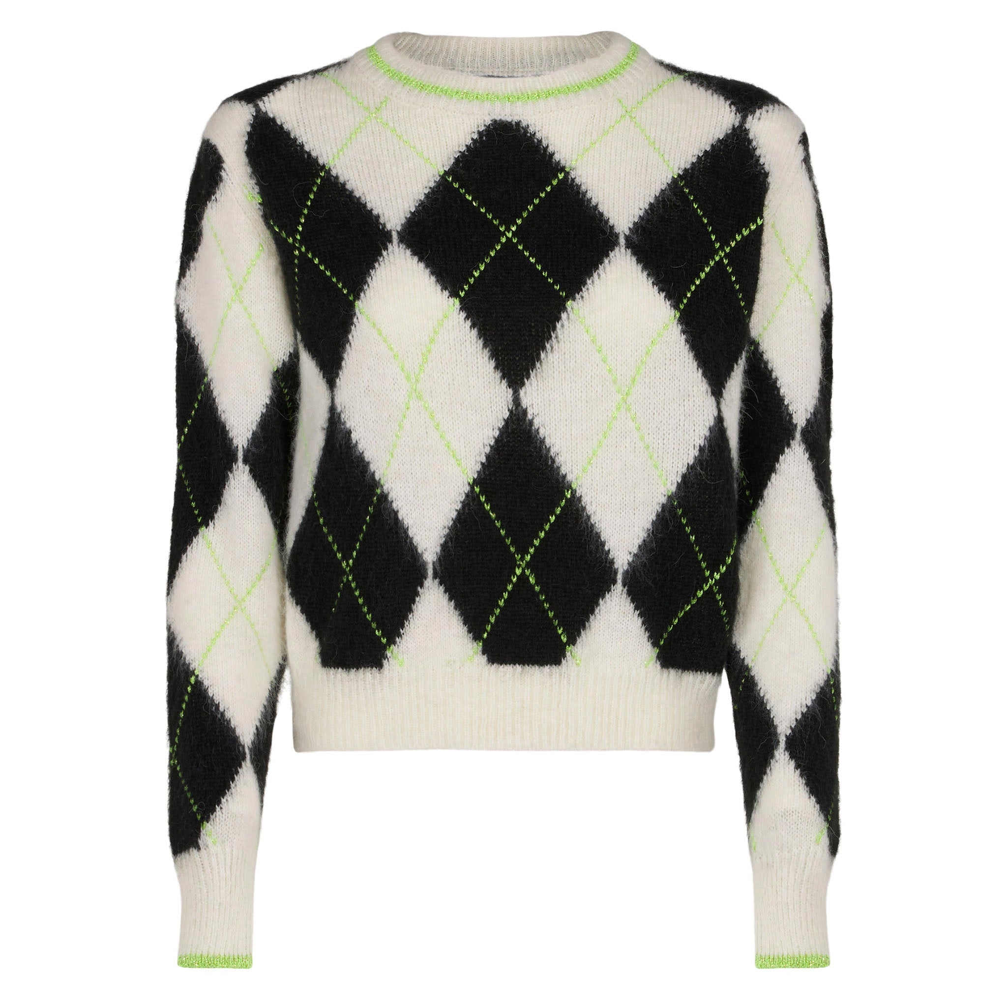 New Queen Soft Cropped Sweater With Argyle Pattern Black