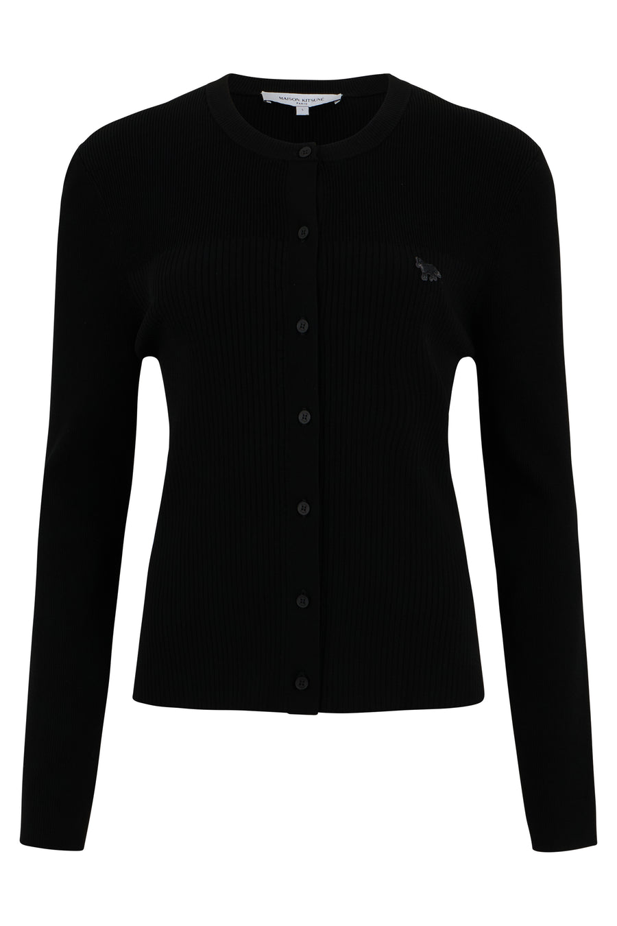 Cardigan Ribbed Crewneck Black Viscose Cardigans