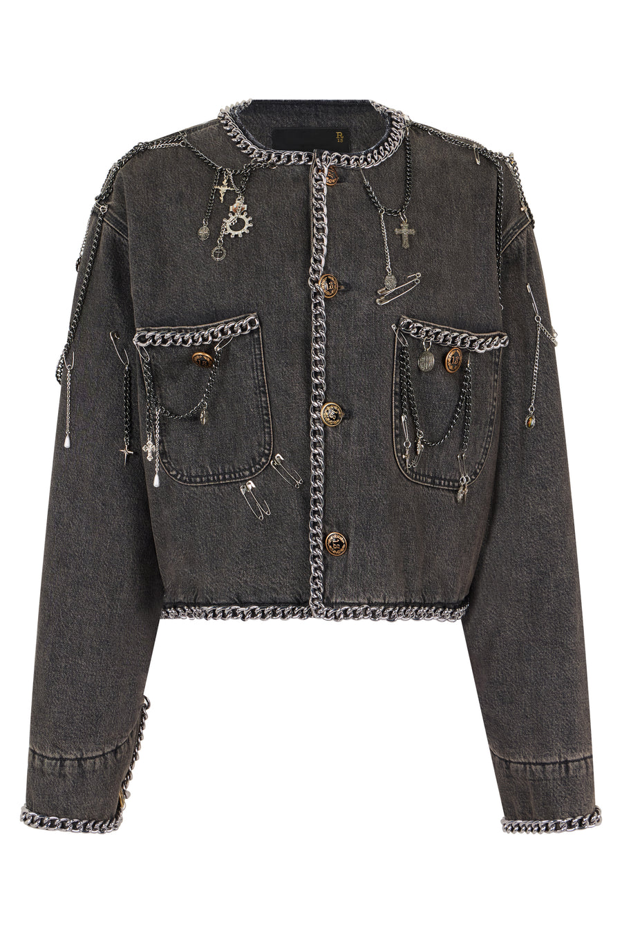 Short Denim Jacket Grey Cotton