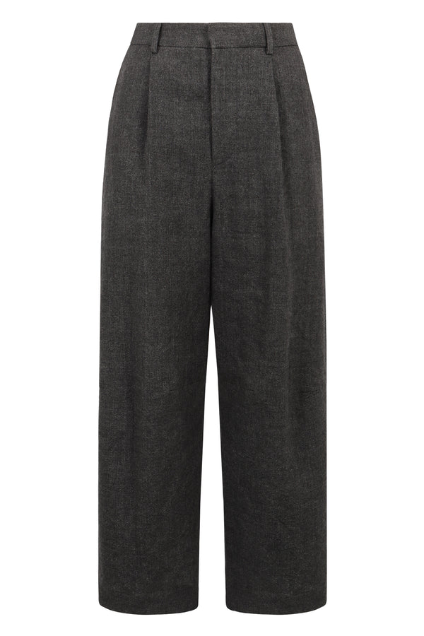 Wool Blend Wide-Leg Trousers Grey Linen