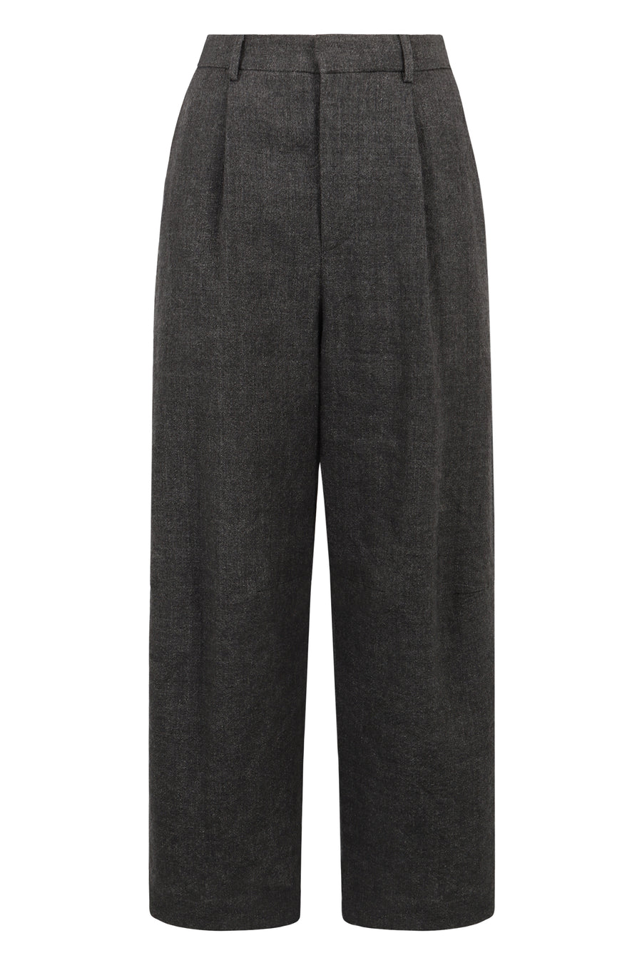 Wool Blend Wide-Leg Trousers Grey Linen