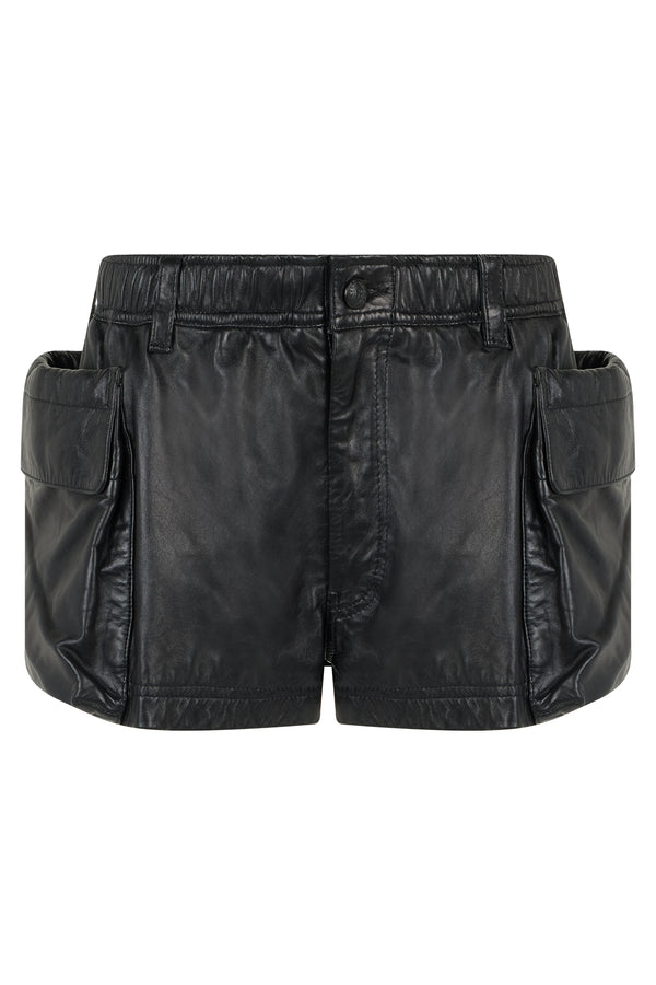 Leather Cargo Shorts Black Calfskin