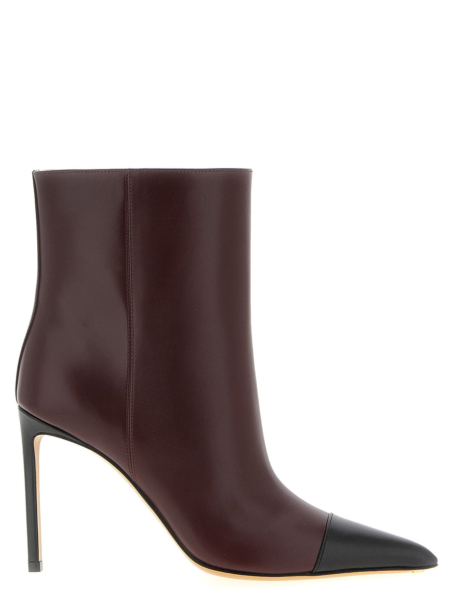 Francesco Russo Pointed-Toe Calf Leather Heel Boots — Burgundy