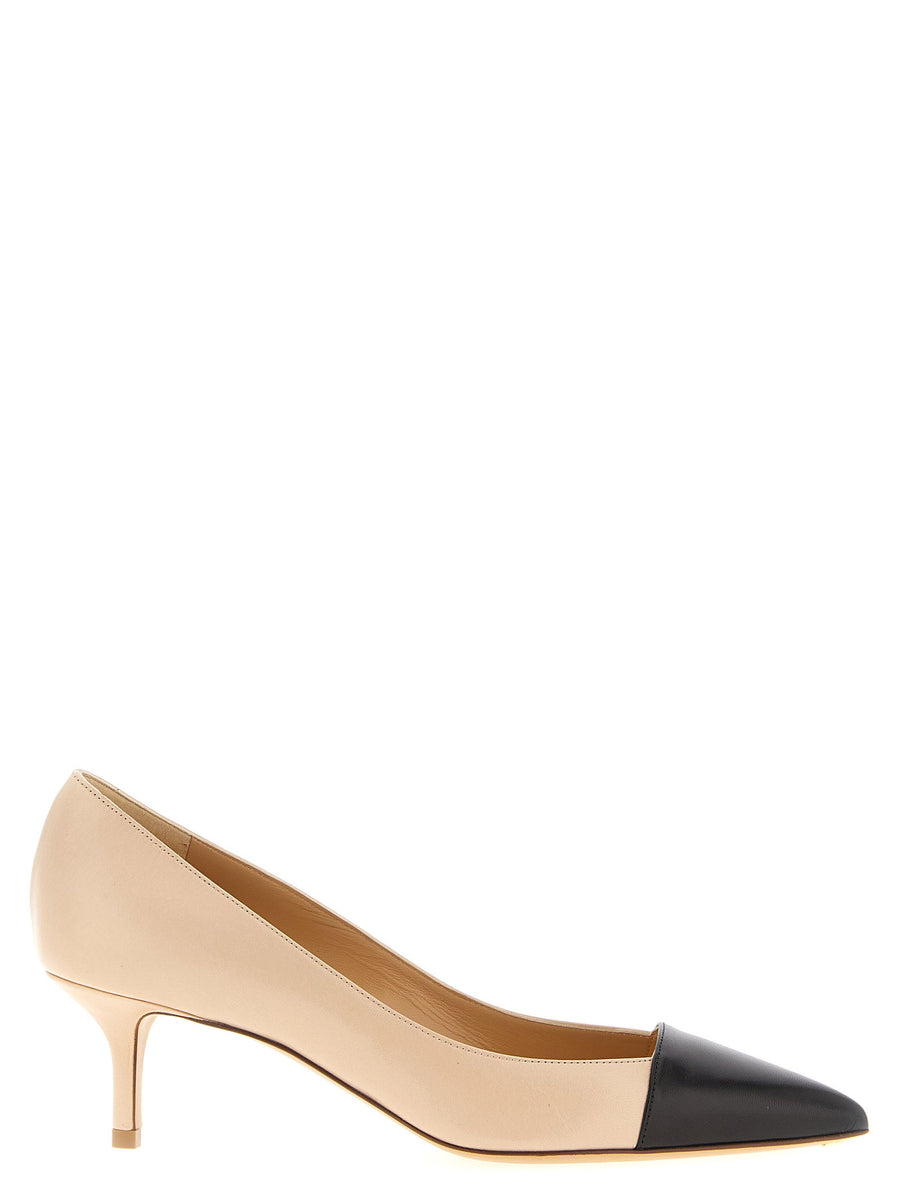 Francesco Russo Contrast-Toe Nappa Leather Pump — Cream