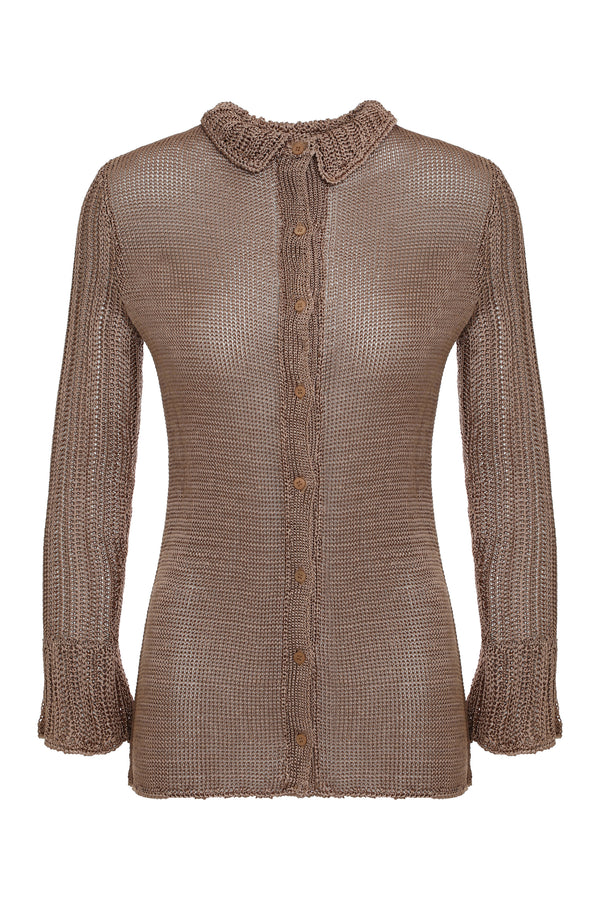 Knit Cardigan With Button Closure Brown Viscose Cardigans