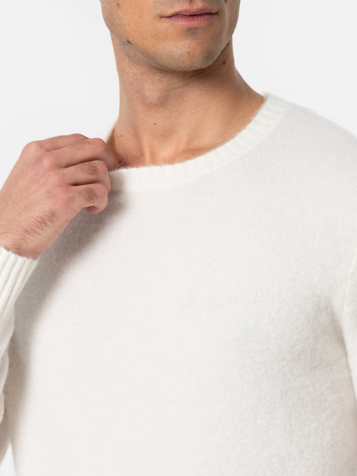 Regent Stretch Sweater Off White Solid Color