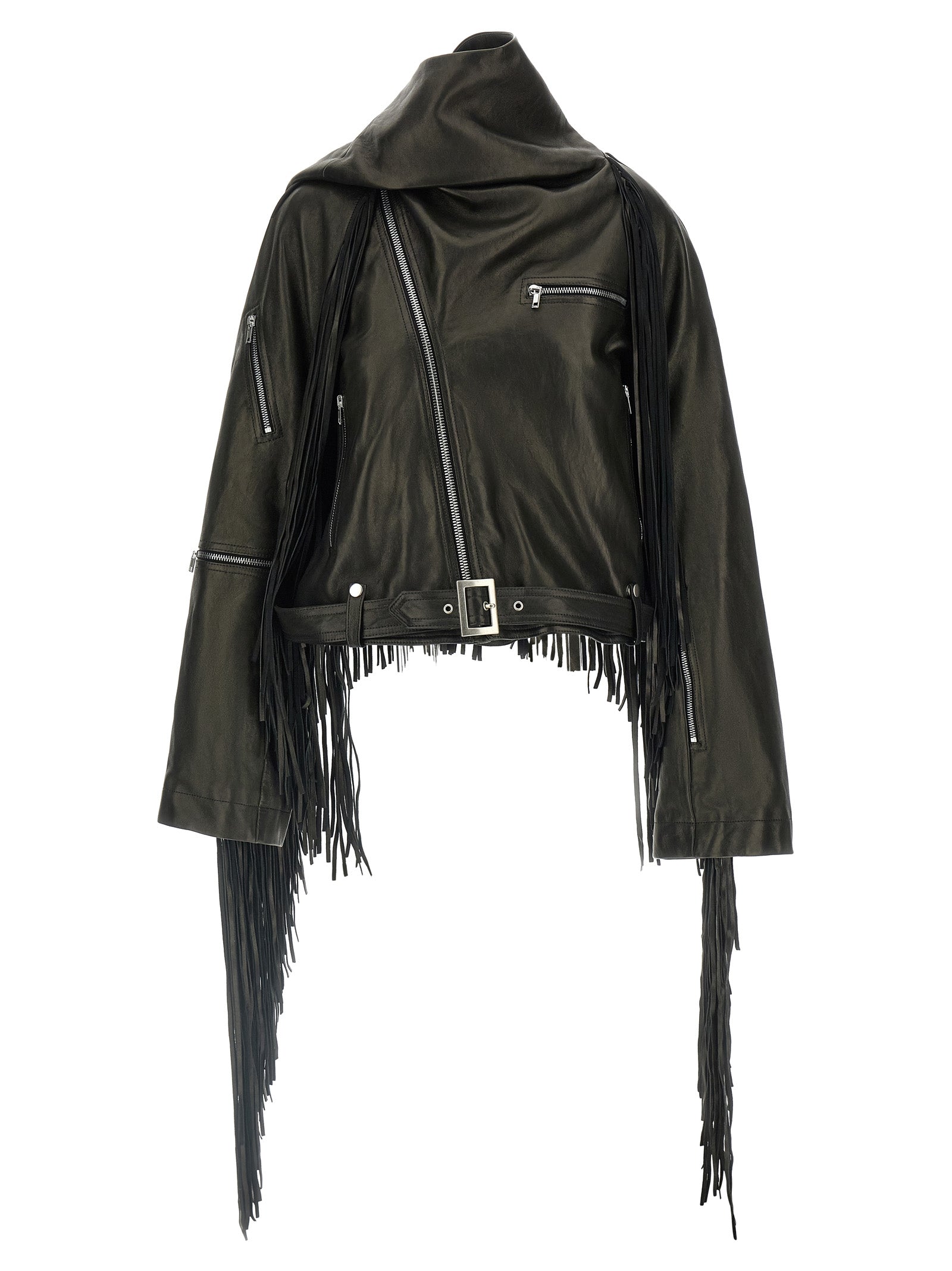 Cropped Scarf Flight Jacket Black Leather Down Jacket, Parka, Casual