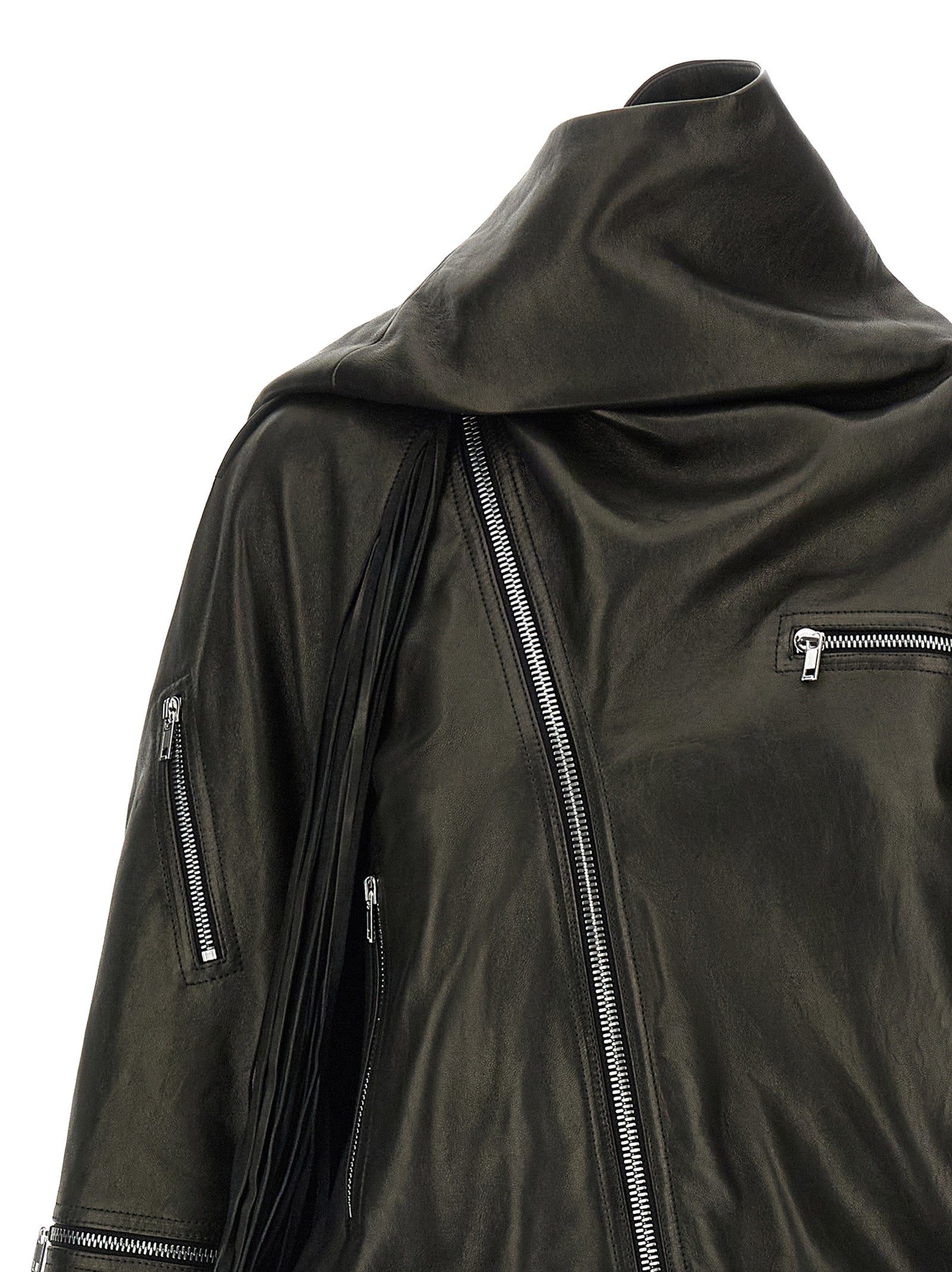 Cropped Scarf Flight Jacket Black Leather Down Jacket, Parka, Casual