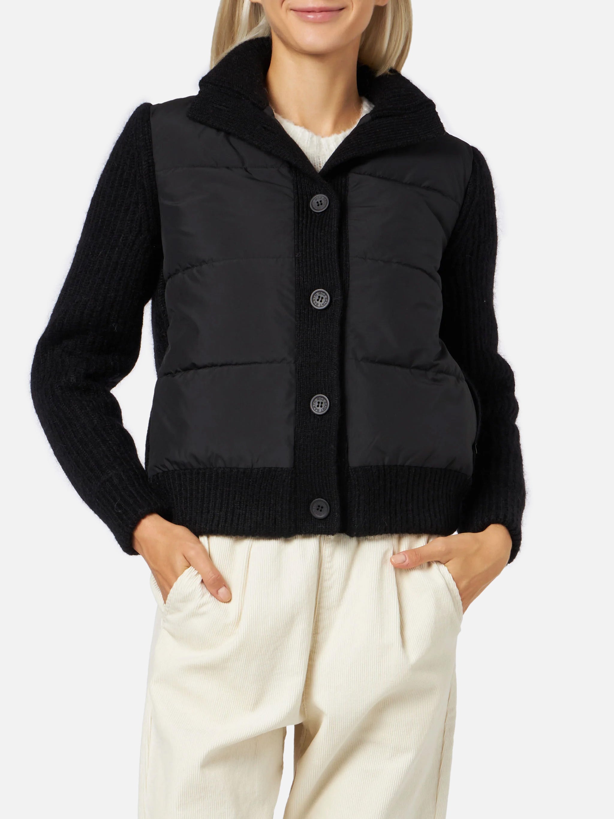 Rosental Black Padded Jacket With Knitted Sleeves Knitwear