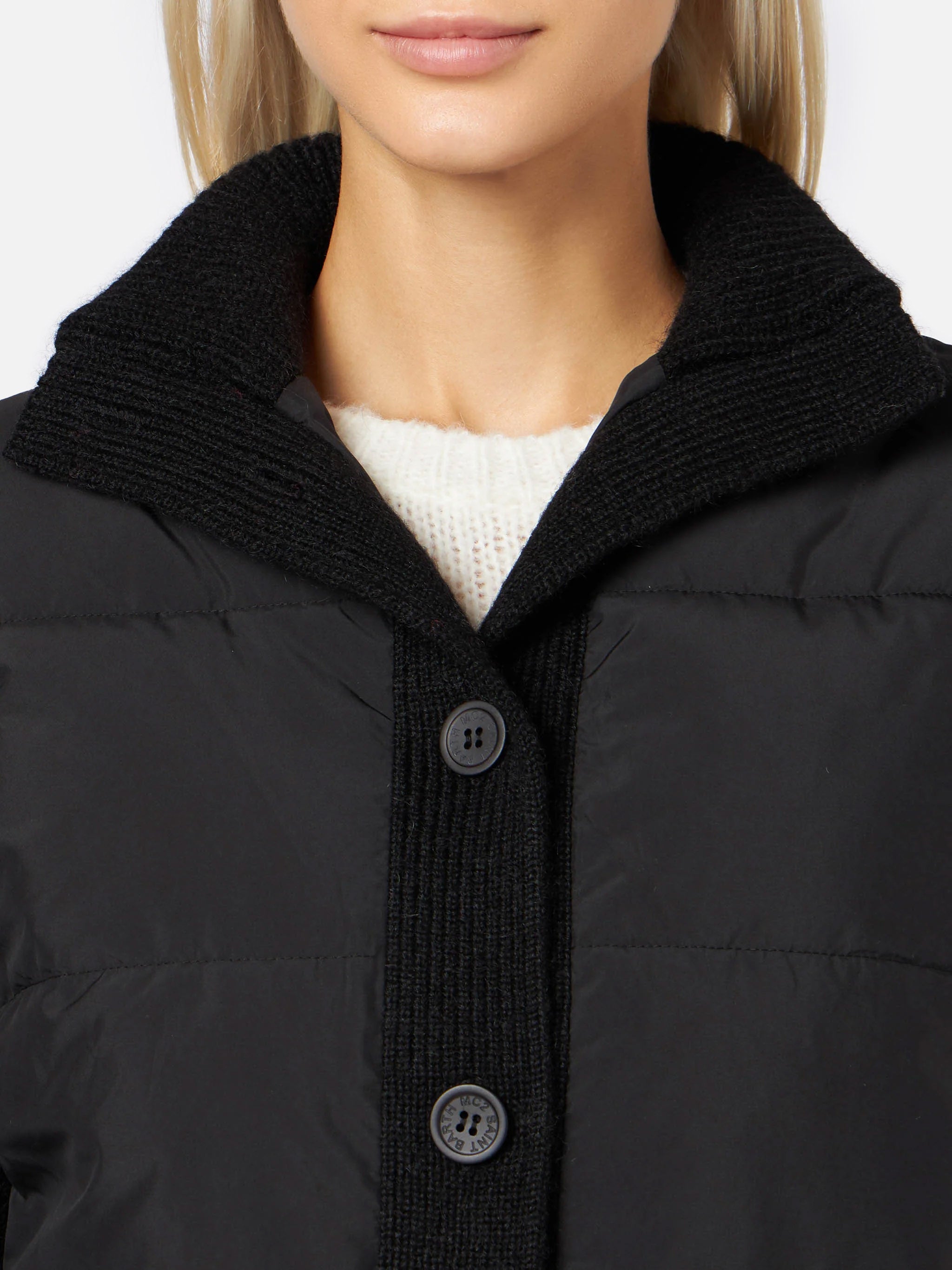 Rosental Black Padded Jacket With Knitted Sleeves Knitwear