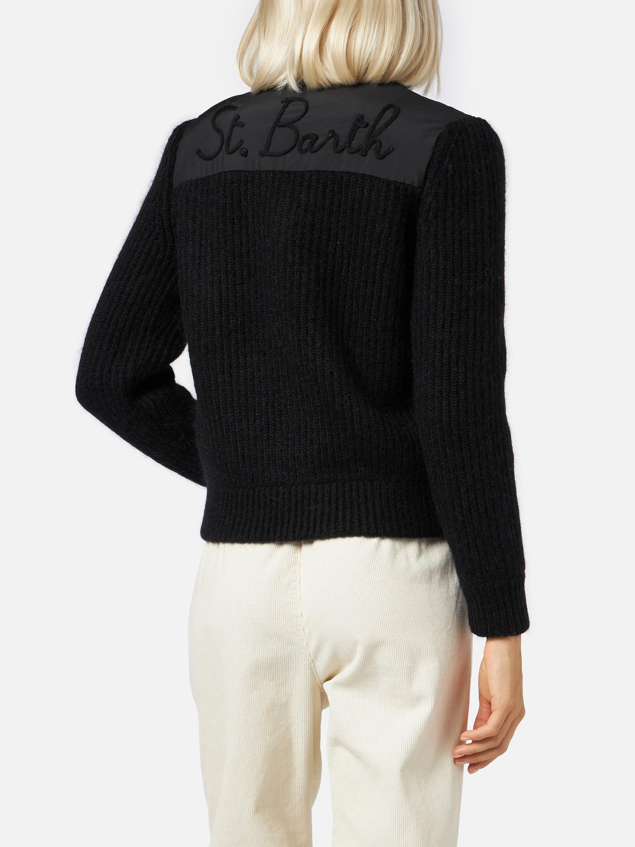 Rosental Black Padded Jacket With Knitted Sleeves Knitwear