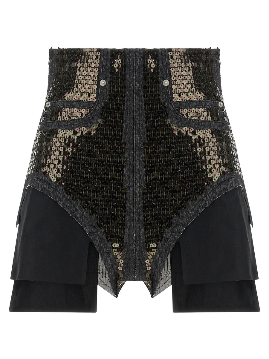 Rick Owens Sequin-Embroidered Denim Shorts — black