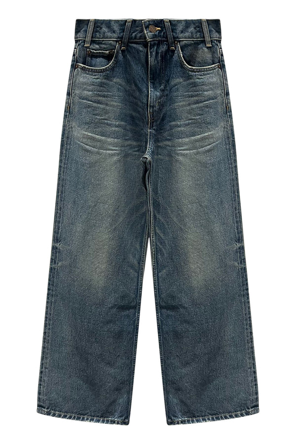 Wide-Leg Jeans Dark Blue Denim Cotton